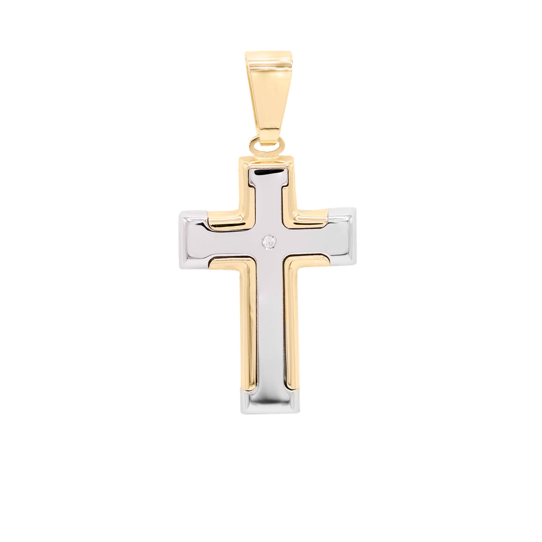 Pandantiv Cruce Aur Galben/Alb