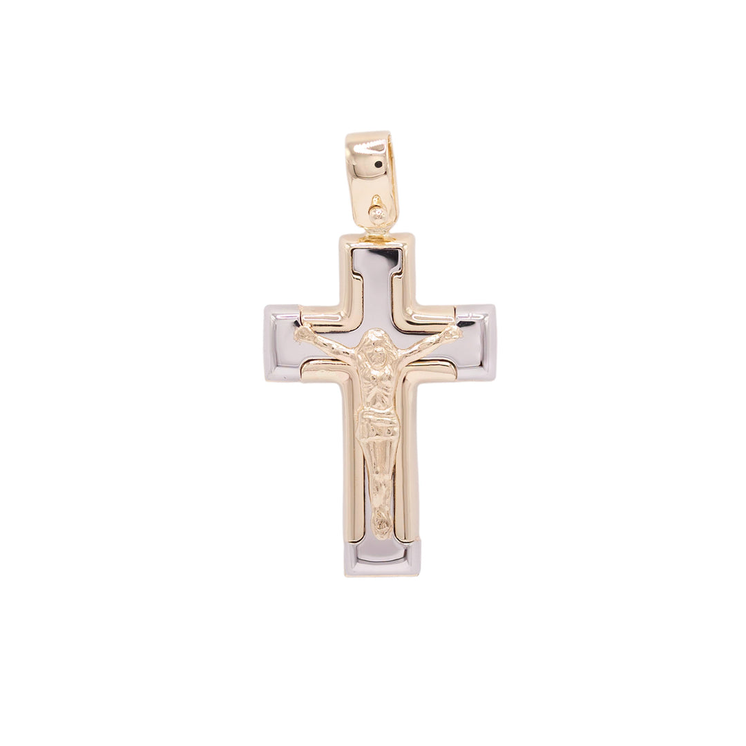 Pandantiv Cruce Aur Galben/Alb